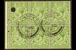 1912-24 ½d Green Complete BOOKLET PANE Of 6 Precancelled With Two "London E.C." Type I Postmarks, SG Spec NB6v, One Secu - Unclassified