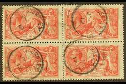 GUERNSEY 1918-19 5s Rose-red Seahorse, Bradbury Printing, SG 416, Good Used BLOCK OF FOUR With July 3rd 19 Cds Cancels.  - Other & Unclassified