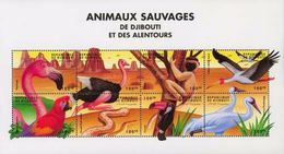 Djibouti 2000, Animals, Parrot, Flamingo, Tucan, Monkey, 8val In BF - Albatros