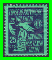 CONSEJO PROVINCIAL DE VALENCIA, SANIDAD Y ASISTENCIA SOCIAL, 25 Ctms. * - Postage-Revenue Stamps