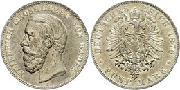 229 5 Mark, 1875, Friedrich I., Ohne Querstrich In A Von Baden, Kl. Schläge Auf Avers, Randfehler, Ss., Katalog: J. 27F  - Other & Unclassified