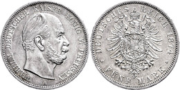 250 5 Mark, 1874, A, Wilhelm I., Wz. Rf., Vz., Katalog: J. 97 Vz - Altri & Non Classificati