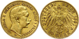 308 20 Mark, 1891, Wilhelm II., Kleiner Randfehler, Ss-vz, Katalog: J. 252 Ss-vz - Altri & Non Classificati