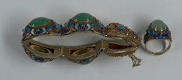 749 Schmuckset Bestehend Aus Armband (L Ca. 17,5 Cm, B Ca. 2,3 Cm) Und Ring (Größe Lässt Sich Anpassen), Silber Vergolde - Other & Unclassified