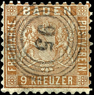 967 9 Kreuzer Gelbbraun Mit Fünfringstempel "95", Links Nachgezähnt, Sonst Tadellos, Gepr. Stegmüller BPP, Mi. 320,-, Ka - Other & Unclassified