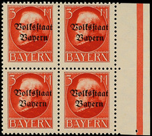 1034 3 Mk Volkstaat Auf Frühdruck, Postfrischer Kabinett-Viererblock, Gepr. Pfenninger, Mi. 100.-, Katalog: 130 IA(4) ** - Other & Unclassified