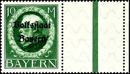 1037 10 Mark Friedensdruck Mit Aufdruck "Volksstaat Bayern" Und Rechts Anhängendem Leerfeld Tadellos Postfrisch, Gepr. S - Other & Unclassified