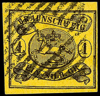 1147 "4" - Blankenburg, Recht Klar Und Fast Zentrisch In Schwarz Auf Vollrandiger 1 Sgr. Schwarz Auf Lebhaftgraugelb, Ka - Brunswick