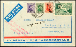 4644 URUGUAY 1931, Luftpostbrief Mit MiNr. 353, 354, 356 U. 430 über Flughafen Halle/Leipzig Nach Leipzig  BF - Other & Unclassified