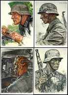 4701 4 Ungebrauchte Willrich-Karten "Unsere Panzerwaffe": Ein Panzer-Fahrer, Ein Kradschütze, Ein Panzer-Pionier Und Ein - Other & Unclassified