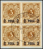 5177 2 P Auf 3 Pf Viererblock A. Briefstück Mit Seepoststempel "Deutsche Seepost Ostafrikanische Zweiglinie II 12/7/96"  - German East Africa