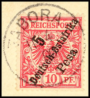 5187 5 Pesa A. 10 Pfg Krone/Adler In Der Farbe Rotkarmin, Tadellos Gestempelt Mit EKr. "TABORA 11/4.00" Auf Briefstück,  - German East Africa