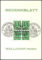 8029 5 Pfennig Ziffern Im Viererblock Mit Probeaufdruck "5 Mark Tausend Jahre Walldorf An Der Werra" Auf Gedenkblatt Mit - Moerfelden-Walldorf