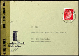 8037 12 Pfg. Hitler Mit Stempel "(16) BAD EMS 16.3.45" Auf Vordruckbankbrief "Dresdener Bank Filiale Koblenz" (ausgelage - Other & Unclassified