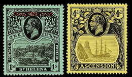 10469 1 Sh. Ausgabe 1922 Und 4 P. Ausgabe 1924, Ungebraucht Mit Originalgummierung Und Falzspur, Mi. 102.-, Katalog: 7,1 - Ascension Island