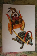 Bunny RIDING TURTLE - Soviet PC - Humour - 1957 - Turtles