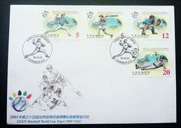 Taiwan XXXIV Baseball World Cup Taipei 2001 Sport Games (stamp FDC) - Brieven En Documenten