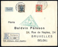 1931 Iceland Flight Acceptance Envelope To Belgium, Franked Overprinted 30aur + 2kr Cancelled Reykjavik C.d.s, Bears Gre - Sonstige & Ohne Zuordnung