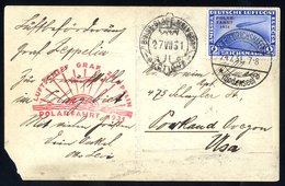 1931 Polar Flight PPC (corner Missing) Of Airship Over Nurnberg To USA, Franked Overprinted 2rm Zeppelin Tied Friedrichs - Other & Unclassified