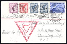 1933 Chicago Flight Card To USA, Franked 65pf (4 Vals) + 2rm Zeppelin Overprinted 'Chicago Fahrt' Tied Friedrichshafen C - Sonstige & Ohne Zuordnung