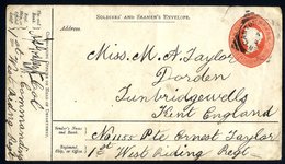 1889 9p Soldiers & Seamen's Envelope To  England From A Private In The 1st West Riding Rgt. Correctly Countersigned By T - Autres & Non Classés