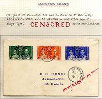 1939 Sept 18th Cover To St. Helena Franked By 1937 Coronation Set, Tied Ascension Sept 18th C.d.s's & Beneath A St. Hele - Otros & Sin Clasificación