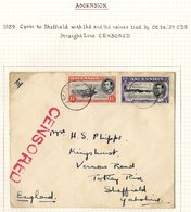 1939 Cover To Sheffield Franked ½d + 1½d, Tied Oct 26/39 C.d.s's, Also Bears S/line 'CENSORED' In Red, 1938 May 12th Reg - Sonstige & Ohne Zuordnung