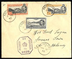 1942 Cover To St. Helena Franked 1d, 2d, 3d Black Tied Ascension C.d.s's, Octagonal Censor & St. Helena Receiving Marks  - Otros & Sin Clasificación