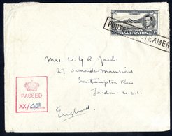 1944-45 Censored Cover To London Franked 3d Black & Grey P.13, Tied By Boxed 'POSTED ON STEAMER' Cachet, Applied In Tran - Autres & Non Classés