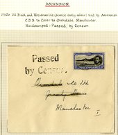 1940's Cover To Manchester Franked 3d Black & Ultramarine Cancelled By An Ascension C.d.s. & Bears 'Passed/by Censor' H/ - Other & Unclassified