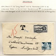 1954 March 9th Cover To Switzerland Franked 3d 'Long Beach' Tied Ascension C.d.s, Underpaid & Hand Stamped 'T' & M/s 20c - Autres & Non Classés