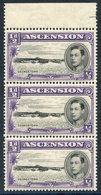 1938 Perf 13½ ½d Black & Violet Top Marginal UM Strip Of Three Incl. Variety 'long Centre Bar To E' Gum A Little Toned,  - Altri & Non Classificati