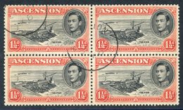 1944 P.13 1½d Black & Vermilion, Superb VFU Block Of Four Incl. Davit Flaw R5/1, SG.40ba, CW17a. (4) Cat. £190+ - Other & Unclassified