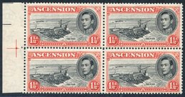 1944 P.13 1½ Black & Vermilion Left Side Marginal UM Block Of Four Incl. Davit Flaw R5/1, SG.40ba. (4) Cat. £200++ - Sonstige & Ohne Zuordnung