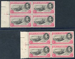 1949 P.14 Left Side UM Marginal Blocks Of Four (2) Differing Shades, Each Block Incl. Davit Flaw, SG.40da & 40ea, CW28a, - Other & Unclassified