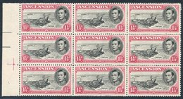 1953 P.13 1½d Black & Rose-carmine, UM Left Side Marginal Block Of Nine Incl. Davit Flaw R5/1, SG.40fa. (9) - Other & Unclassified