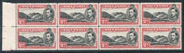 1949 P.14 2d Black & Scarlet Left Side UM Marginal Block Of Eight Incl. Variety Mountaineer Flaw R4/4, SG.41ca. - Other & Unclassified