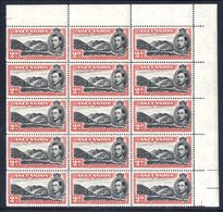 1949 P.14 2d Black & Scarlet Upper Right Corner Marginal UM Block Of Fifteen Incl. R4/4 Mountaineer Flaw, SG.41ca. - Altri & Non Classificati