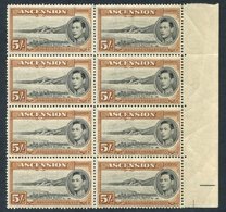 1938 P.13½ 5s Black & Yellow-brown Right Side Marginal UM Block Of Eight, Some Natural Gum Creases & Gum Toning, SG.46.  - Other & Unclassified
