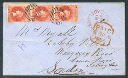 1855 Watermark Large Star, Imperforate 2d Rose-carmine Vertical Strip Of Three With Very Large Margins In Places (bottom - Other & Unclassified