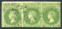 1860-69 Second Roulette, 1d Bright Yellow-green Strip Of Three Clearly Showing Roulettes, Lightly Cancelled By 'P.O. NOR - Other & Unclassified