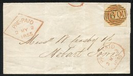 1853 (Nov) Courier Pl.2 4d Orange With Clear Margins, Crisply Cancelled '60' On 1855 (2 May) Entire From Launceston To H - Autres & Non Classés