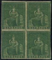 1861-70 ½d Grass-green Block Of Four, Variety Imperforate, Close To Good Margins, Unused With Large Part O.g (a Little B - Other & Unclassified