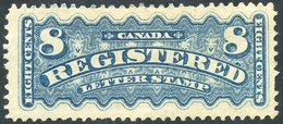 1875-92 Registration 8c Bright Blue M - Single Pulled Perf Right Side, SG.R8. (1) Cat. £450 - Other & Unclassified