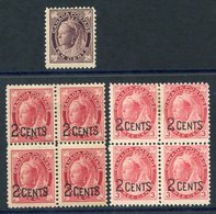 1897 10c Brownish Purple M, SG.149, 1899 2c On 3c Type 31 & 2c On 3c Type 32 - Each Being M Block Of Four, SG.171/2. (9) - Other & Unclassified