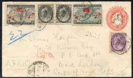 1899 3c Postal Stationery Envelope, Uprated With 1897-98 ½c (2), 2c, 1898 Map 2c (2 Distinct Shades), Registered To Cape - Autres & Non Classés