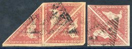 1855 1d Deep Rose-red Shade (SG.5b) U Block Of Three, The Single Stamp At The Left Has A Scissor Cut Just Into The Stamp - Sonstige & Ohne Zuordnung