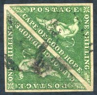 1858 1s Bright Yellow-green Pair, Large Margins, Light Cancel - Particularly On The One Stamp, SG.8. - Altri & Non Classificati