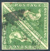 1858 1s Bright Yellow-green Pair, Good Margins, Slightly Grubby Cancel, SG.8. - Sonstige & Ohne Zuordnung