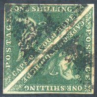 1859 1s Deep Dark-green Pair, Good To Close Margins All Round, Smudgy Cancel. A Very Uncommon Multiple Of This Shade, SG - Other & Unclassified